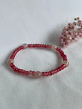 Armbånd rosa Kalsedon 2*4mm og Lepolitt 6mm