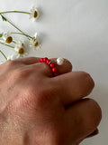 Ring med Red Bamboo og ferskvannsperle charms