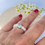 Ring med hvit Kvarts, Aquamarine og Amazonitt