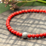 Jul: Armbånd Red Bamboo Coral med sølvfarget kule