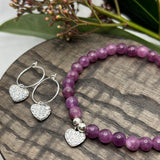 Armbånd Lepidolite med sølvfarget hjerte charms cubic zircon