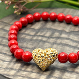 Armbånd Red Bamboo Coral med gullfarget hjerte