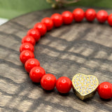 Armbånd Red Bamboo Coral med gullfarget hjerte cz