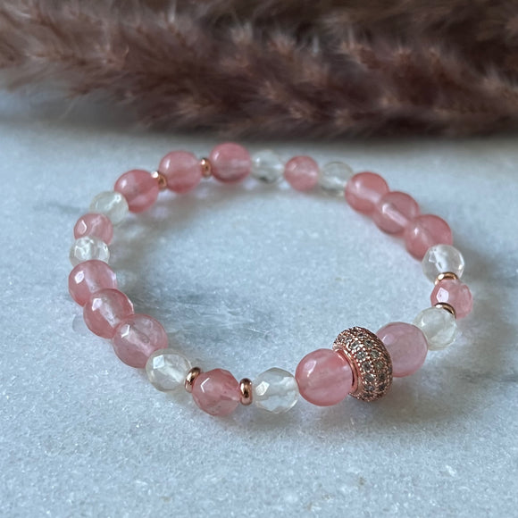 Turmalin med roséfarget rondell med Cubic Zirkon og noen små rondeller