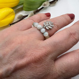 Ring med Amazonitt gullfarget blad med Cubic Zirkon